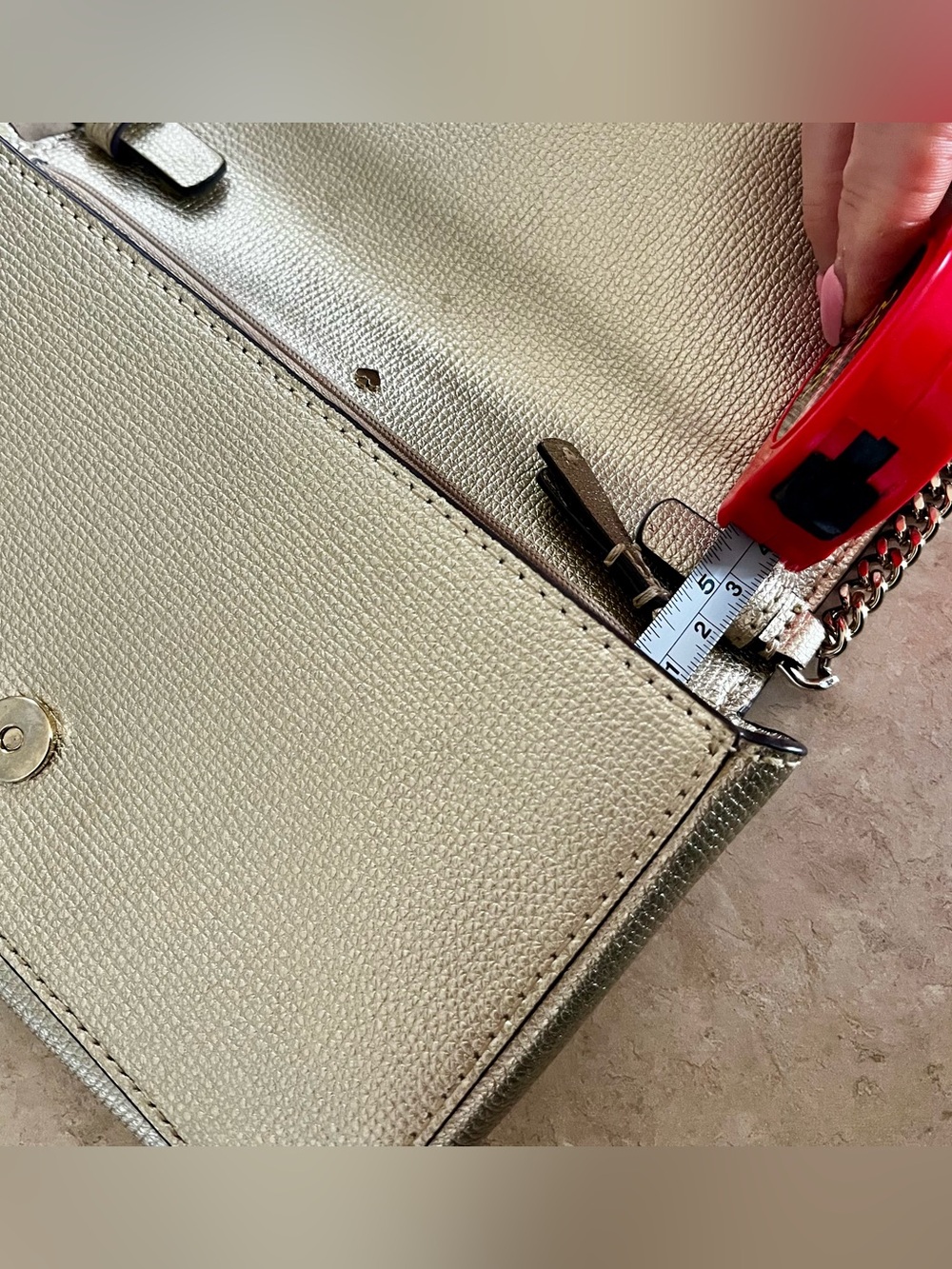 Kate Spade New York Metallic Gold Crossbody Wallet Purse Chain Strap Leather - Picture 9 of 11
